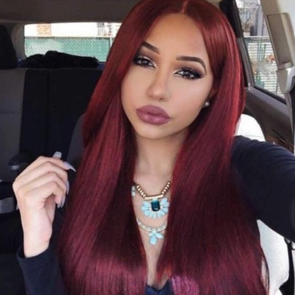 24" Long Straight Wine Red LaceFront Wig